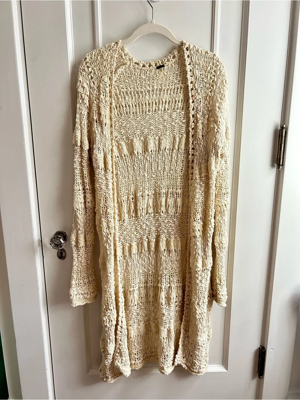 Free People Cream Open-Knit Long Cardigan Size M